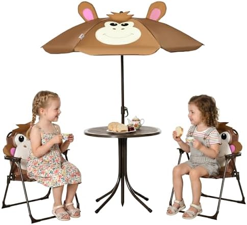 Kids Outdoor Table And Chairs With Umbrella - Детский набор стола и стульев для
