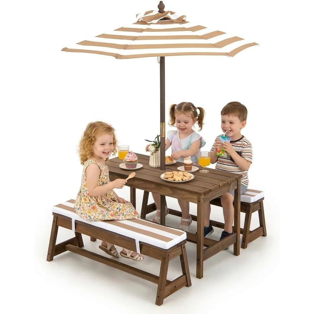 Детский стол для пикника, дере – обзор и цена Kids Outdoor Table And Chairs With Umbrella
