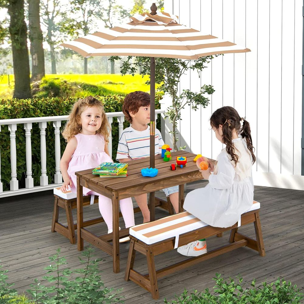 Детский стол для пикника, дере – обзор и цена Kids Outdoor Table And Chairs With Umbrella