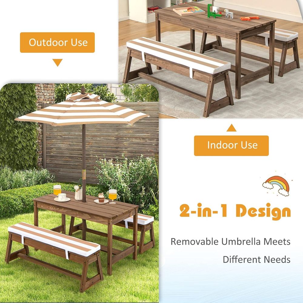 Детский стол для пикника, дере – обзор и цена Kids Outdoor Table And Chairs With Umbrella