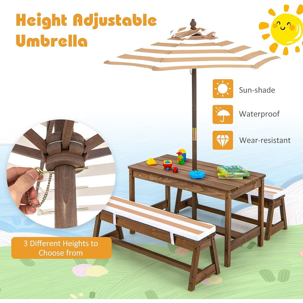 Детский стол для пикника, дере – обзор и цена Kids Outdoor Table And Chairs With Umbrella